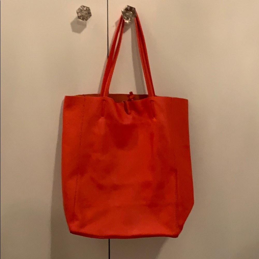 Red leather tote